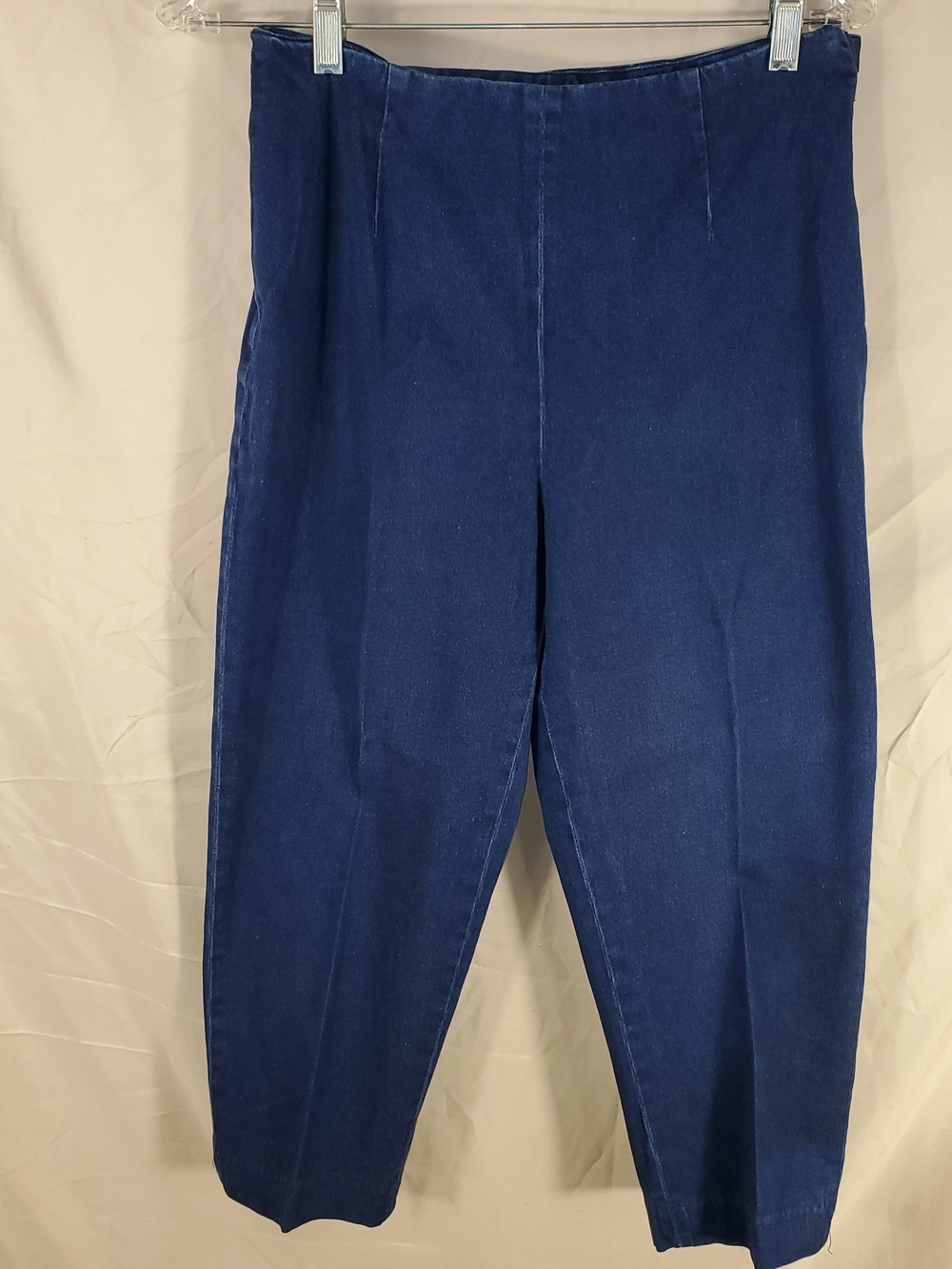 Talbots Dark Navy Stretch Tapered Women's Denim Flat Front Side Zip Pants - 10